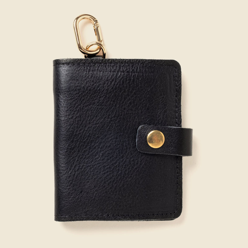 Leather Bifold Wallet with Snap & Key Ring - Black