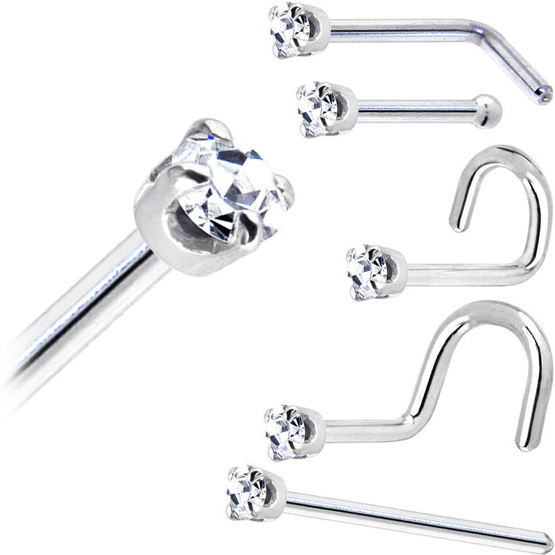 Solid 14K White Gold 1.5mm Genuine Diamond Nose Ring