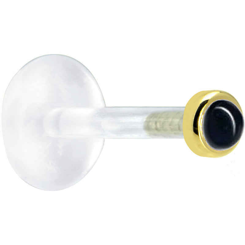 16G 5/16 Solid 14K Yellow Gold 2mm Genuine Onyx Bioplast Tragus Earring Stud