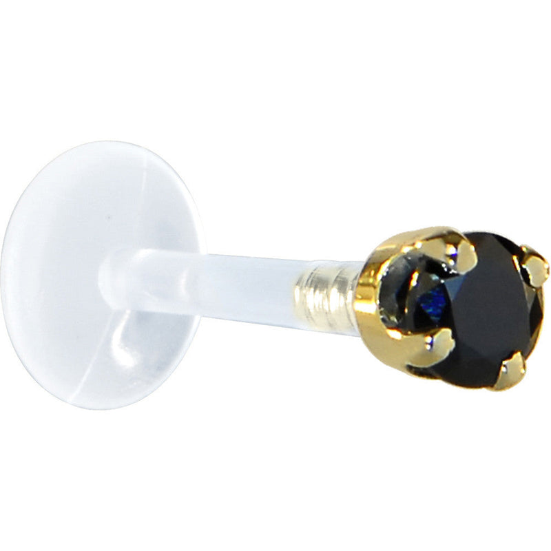 16G 5/16 Solid 14K Yellow Gold 3mm Black Cubic Zirconia Bioplast Tragus Earring Stud