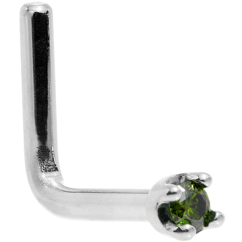 Solid 14K White Gold 1.5mm Genuine Green Diamond Nose Ring