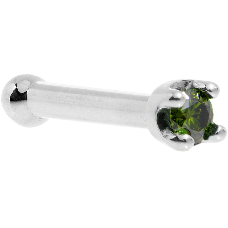14k White Gold 2mm Lab Grown Green Diamond Nose Ring