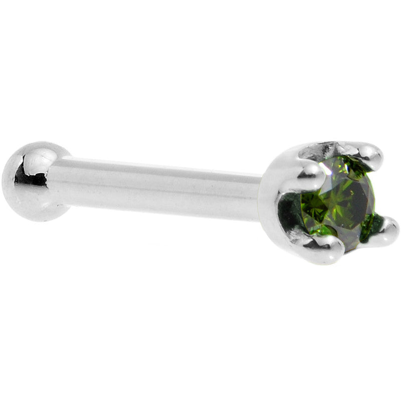 Solid 14K White Gold 1.5mm Genuine Green Diamond Nose Ring