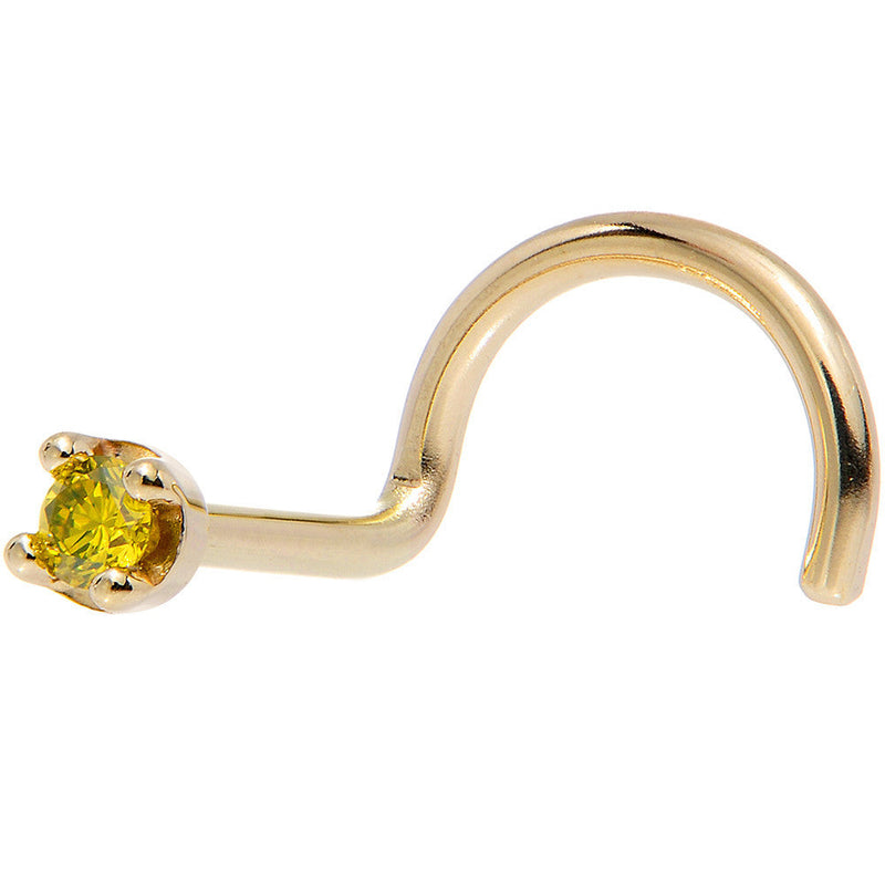 Solid 14K Yellow Gold 1.5mm Genuine Yellow Diamond Nose Ring
