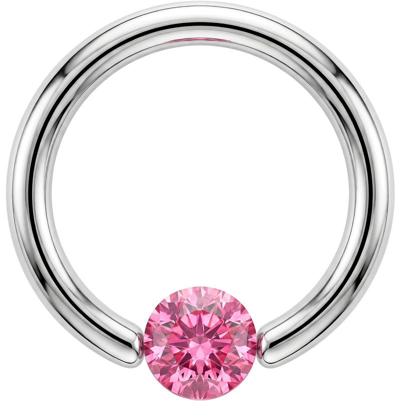 14G 7/16 Solid 14k White Gold 4mm Pink Cubic Zirconia Tension Captive Ring