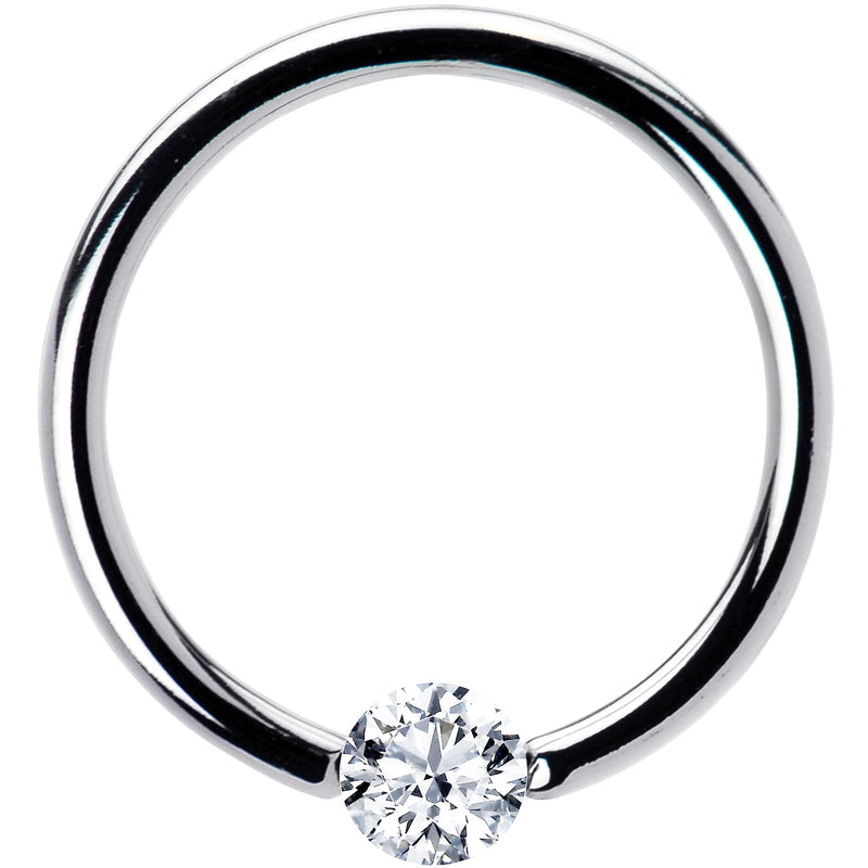 16G 3/8 Solid 14k White Gold 3mm Clear Cubic Zirconia Tension Captive Ring
