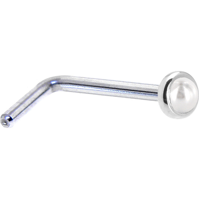 Solid 14K White Gold 2mm Cultured Pearl Nose Ring