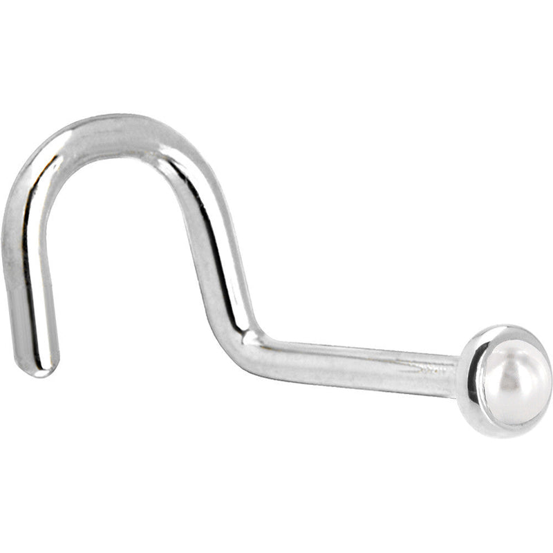 Solid 14K White Gold 2mm Cultured Pearl Nose Ring