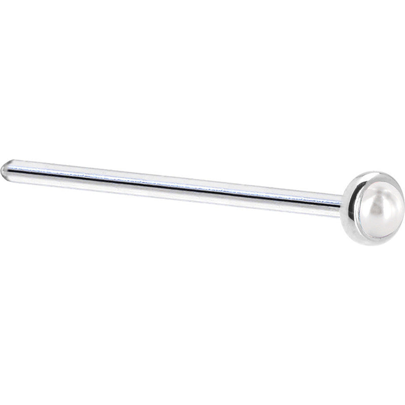Solid 14K White Gold 2mm Cultured Pearl Nose Ring