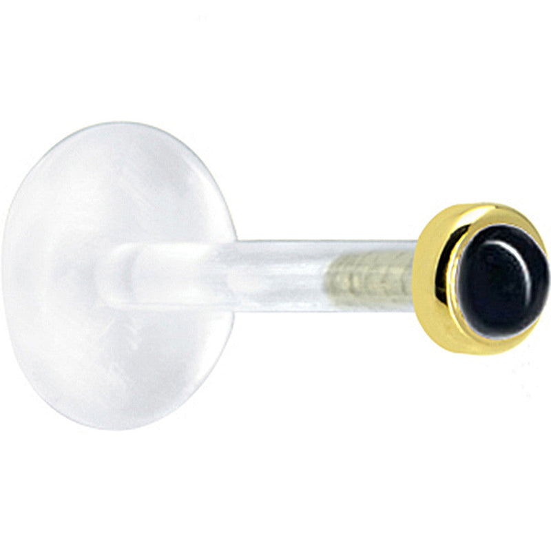 16G 1/4 Solid 14K Yellow Gold 2mm Genuine Onyx Bioplast Tragus Earring Stud