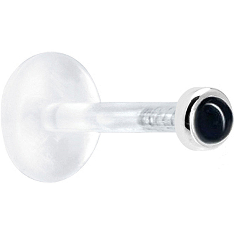16G 1/4 Solid 14K White Gold 2mm Genuine Onyx Bioplast Tragus Earring Stud