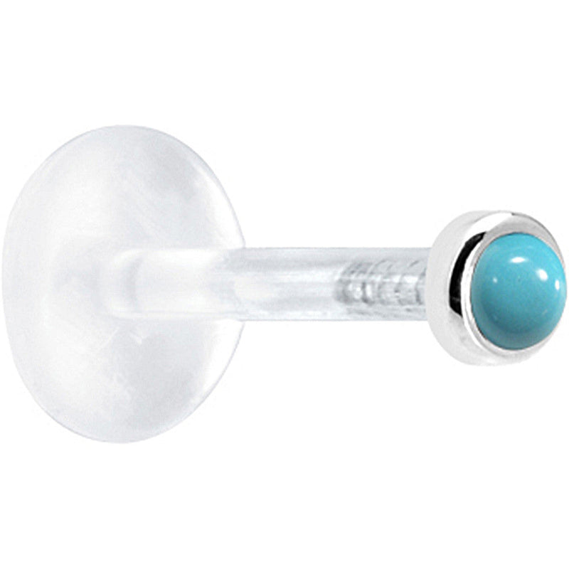 16G 1/4 Solid 14K White Gold 2mm Genuine Turquoise Bioplast Tragus Earring Stud
