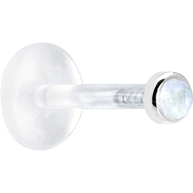 16G 1/4 Solid 14K White Gold 2mm Genuine Rainbow Moonstone Bioplast Tragus Earring Stud