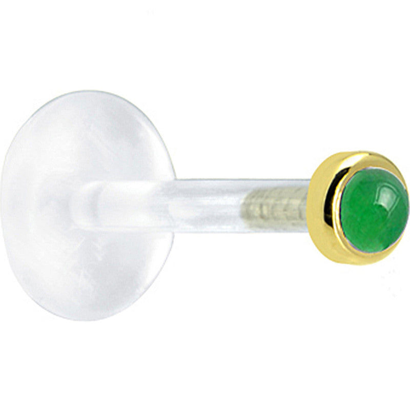 16G 1/4 Solid 14K Yellow Gold 2mm Genuine Jade Bioplast Tragus Earring Stud