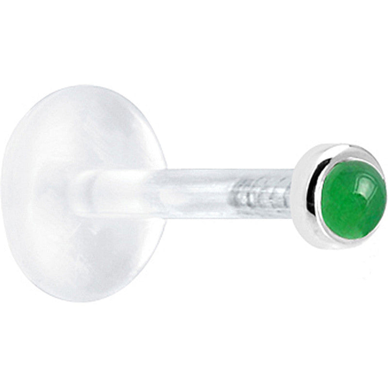 16G 1/4 Solid 14K White Gold 2mm Genuine Jade Bioplast Tragus Earring Stud