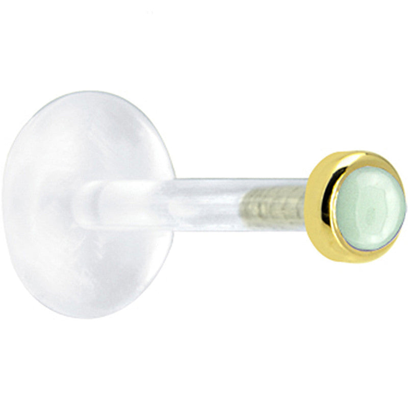 16G 1/4 Solid 14K Yellow Gold 2mm Genuine Aventurine Quartz Bioplast Tragus Earring Stud