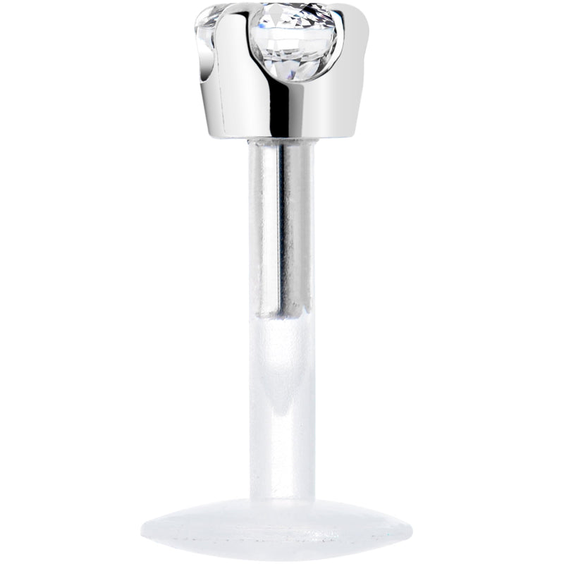 16G 1/4 Solid 14K White Gold 3mm Clear Cubic Zirconia Bioplast Tragus Earring Stud