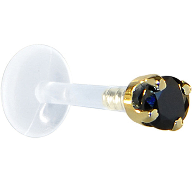 16G 1/4 Solid 14K Yellow Gold 3mm Black Cubic Zirconia Bioplast Tragus Earring Stud