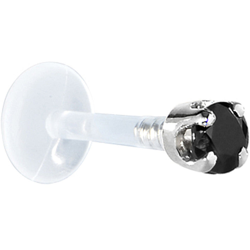 16G 1/4 Solid 14K White Gold 3mm Black Cubic Zirconia Bioplast Tragus Earring Stud