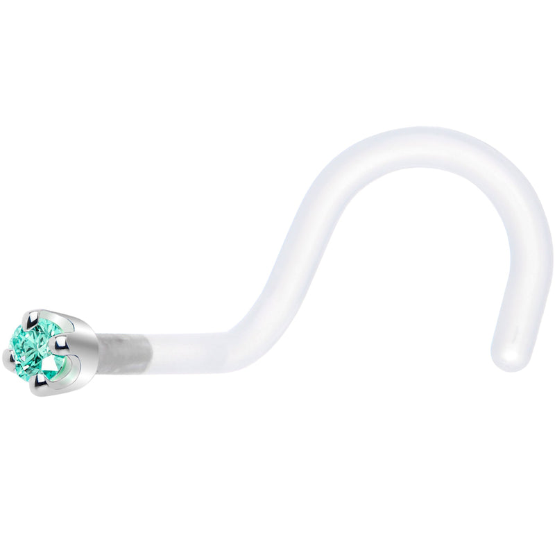 18G 1/4 White Gold 1.5mm Mint Green Cubic Zirconia Bioplast Nose Ring
