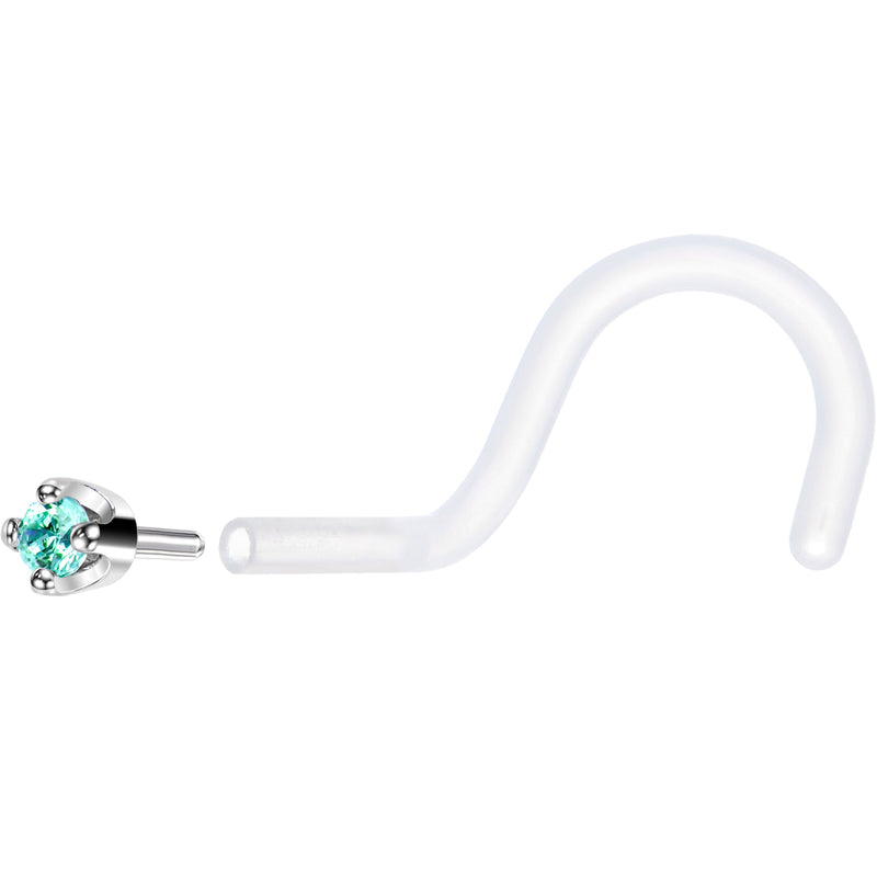 18G 1/4 White Gold 1.5mm Mint Green Cubic Zirconia Bioplast Nose Ring