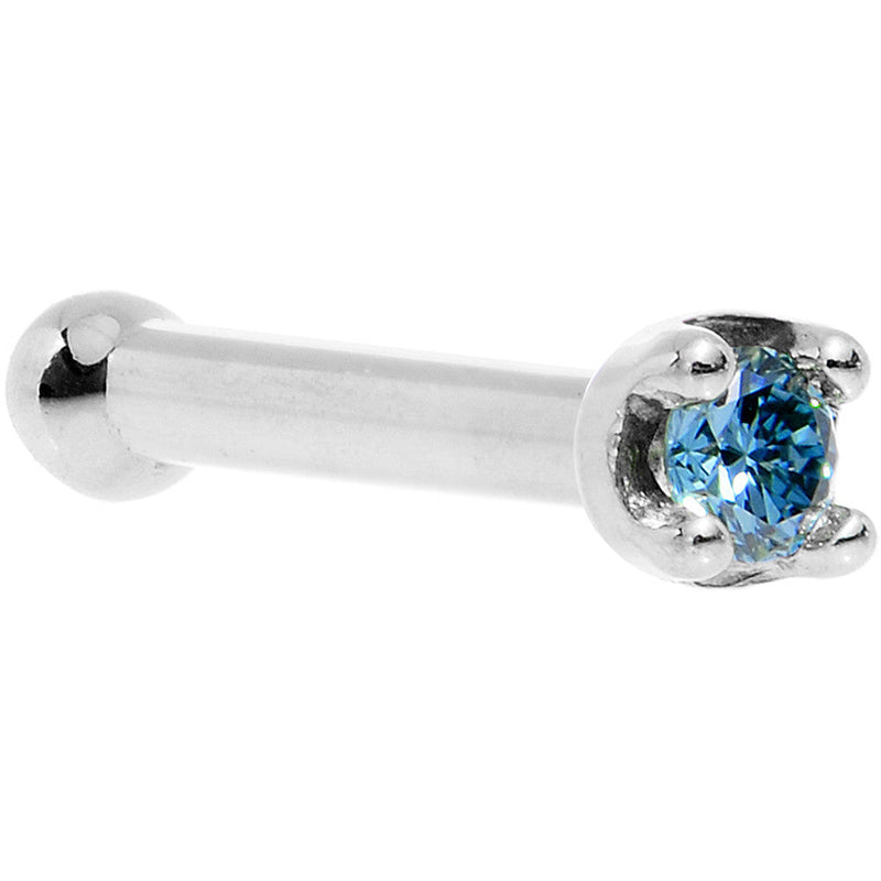 Solid 18K White Gold 1.5mm Genuine Blue Diamond Nose Ring