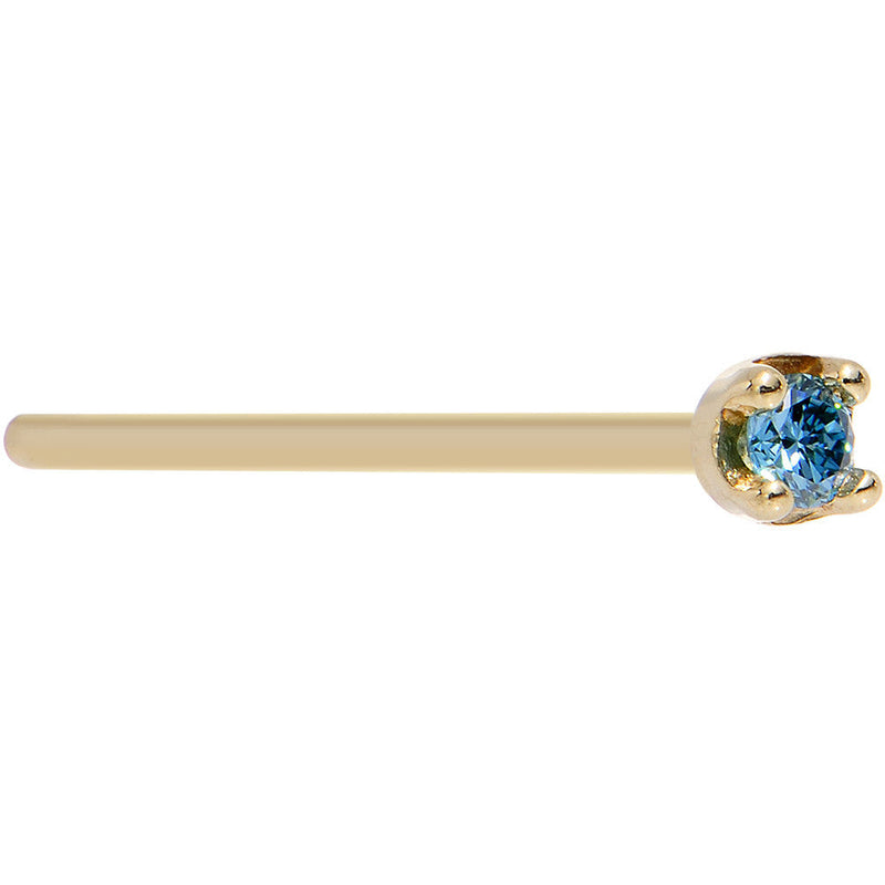 Solid 18K Yellow Gold 1.5mm Genuine Blue Diamond Nose Ring