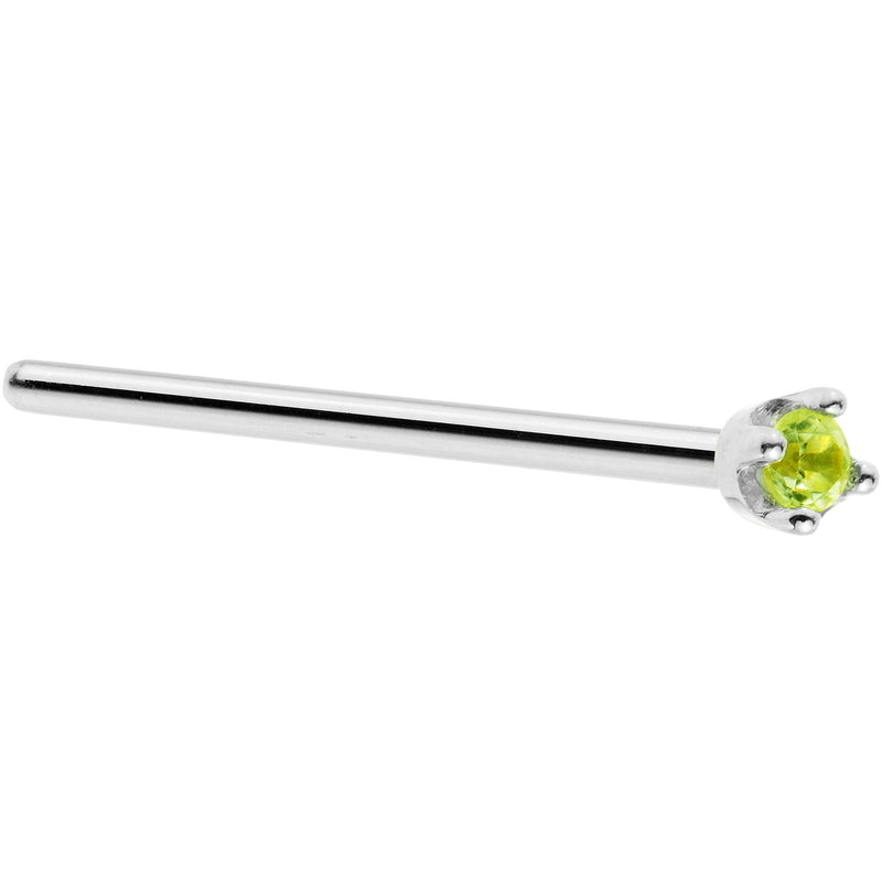 Solid 18K White Gold 1.5mm Genuine Peridot Nose Ring