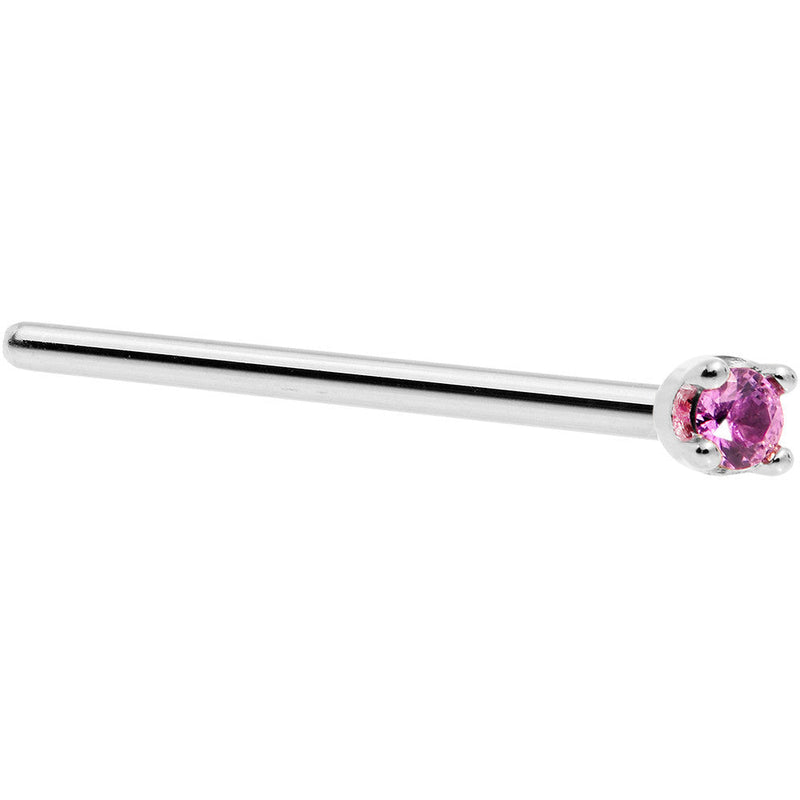 Solid 14K White Gold 1.5mm Genuine Pink Sapphire Nose Ring