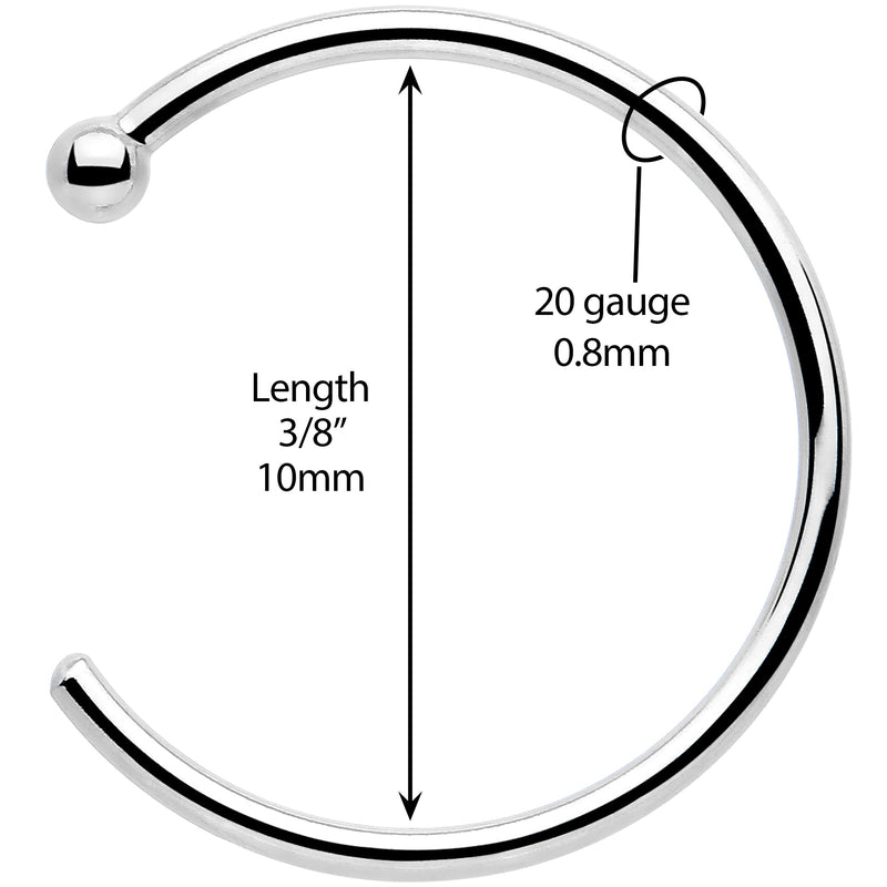 20G 3/8 Solid 18K White Gold Nose Hoop
