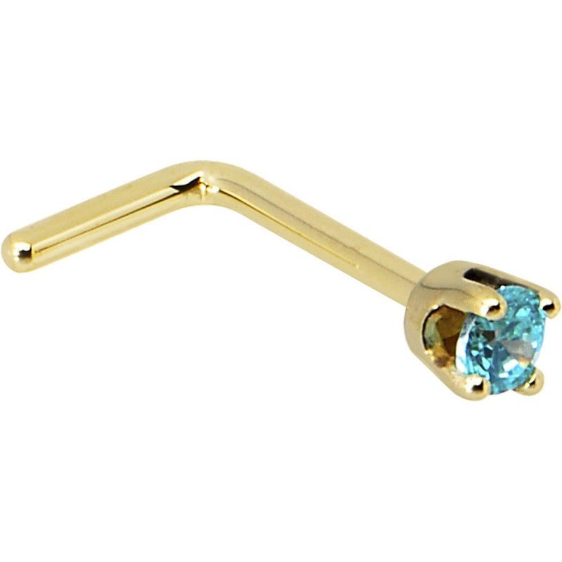 Solid 14K Yellow Gold 2mm Mint Green Cubic Zirconia Nose Ring