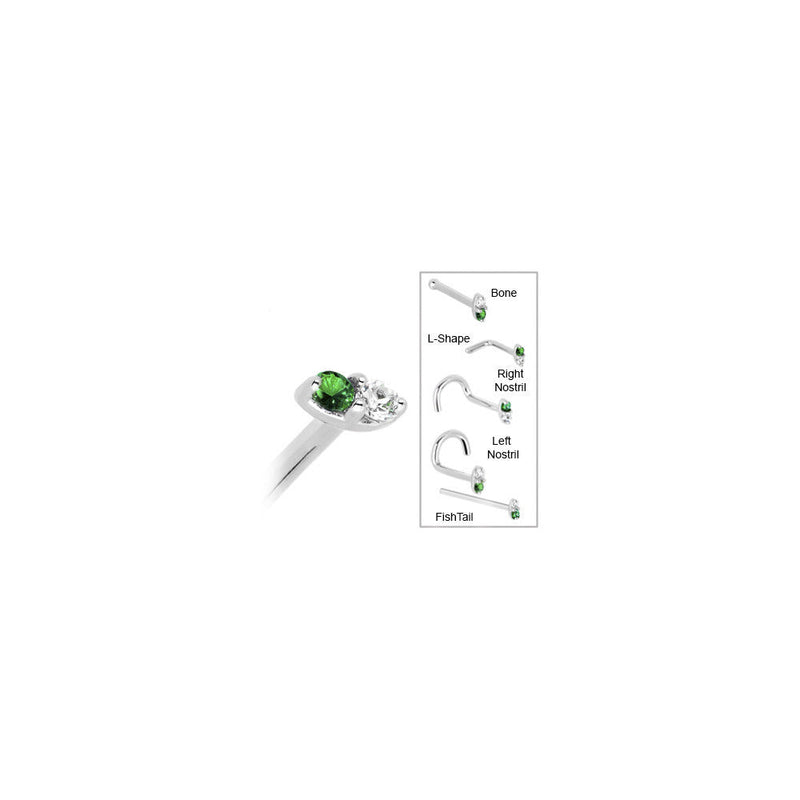 14k White Gold Green 1.5mm CZ Marquise Nose Ring