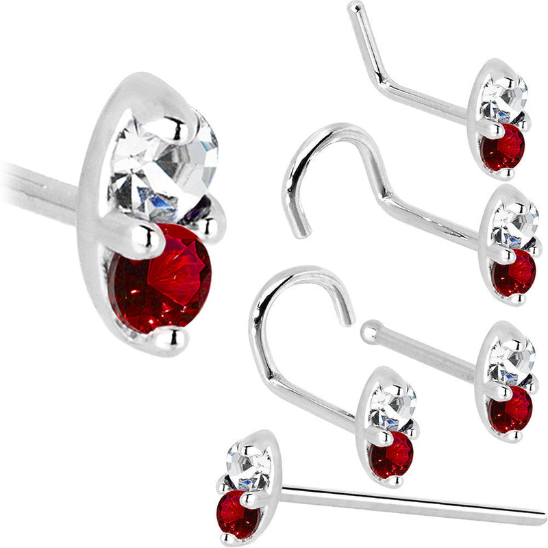 14k White Gold 1.5mm Genuine Ruby Diamond Marquise Nose Ring