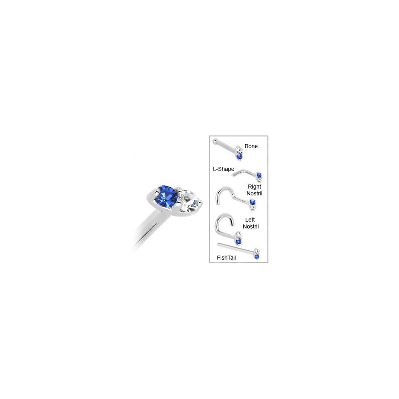 14k White Gold 1.5mm Genuine Blue Sapphire Diamond Marquise Nose Ring