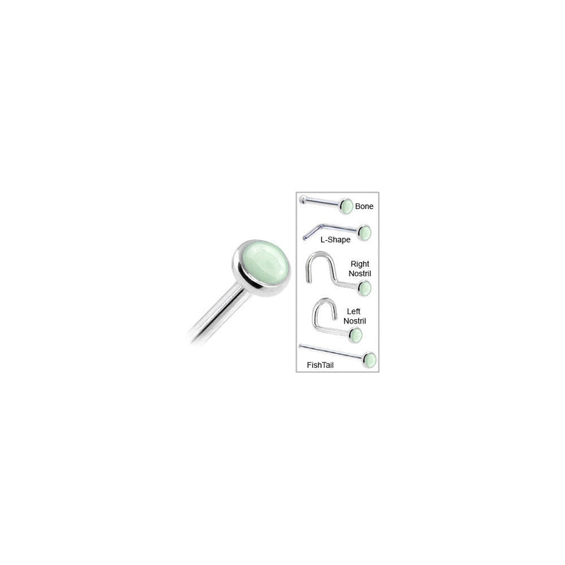 Solid 14K White Gold 2mm Aventurine Quartz Nose Ring