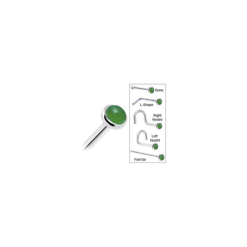 Solid 14K White Gold 2mm Jade Nose Ring