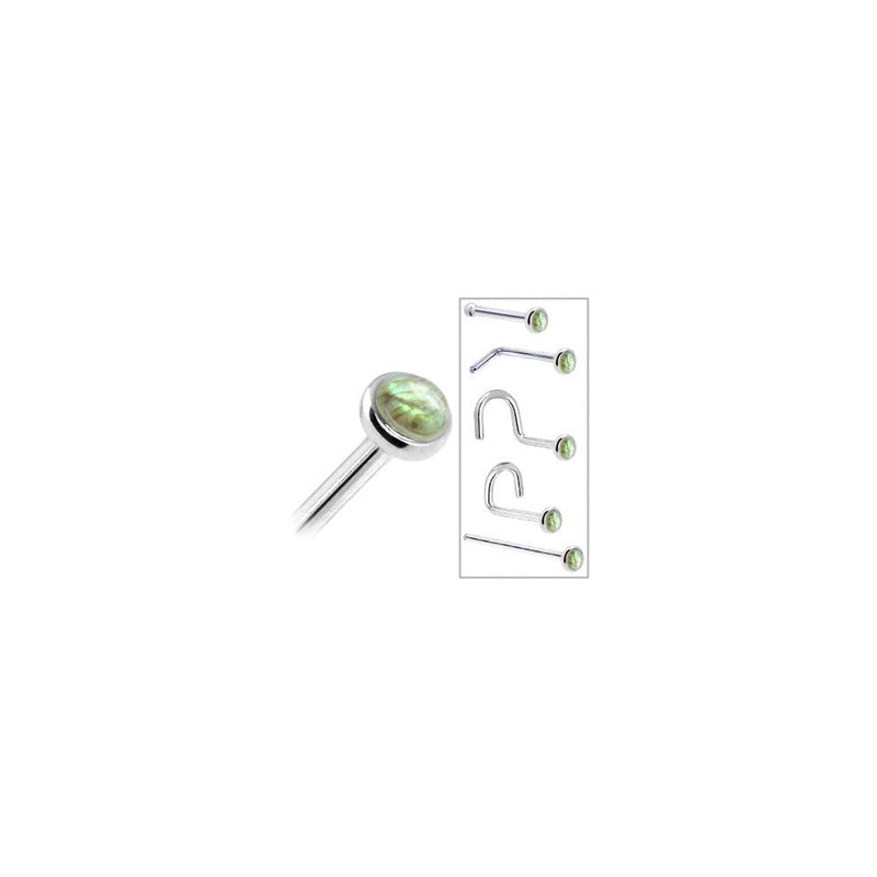 Solid 14K White Gold 2mm Labradorite Nose Ring