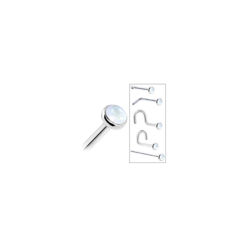 Solid 14K White Gold 2mm Rainbow Moonstone Nose Ring