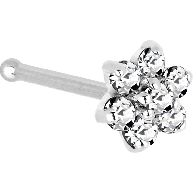 Solid 14K White Gold Clear Cubic Zirconia Flower Nose Ring