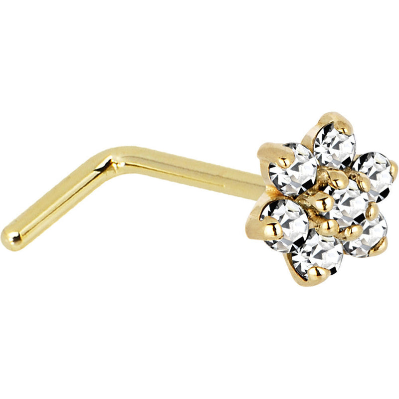 Solid 14K Yellow Gold Clear Cubic Zirconia Flower Nose Ring