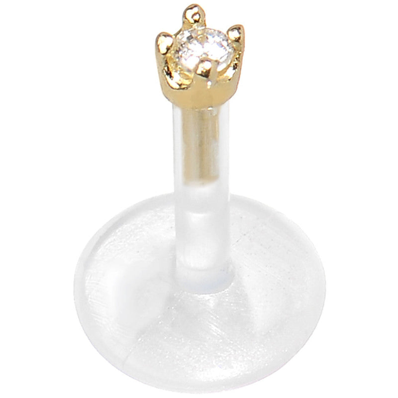 16G 1/4 Solid 14K Yellow Gold 1.5mm CZ Bioplast Push in Cartilage Earring