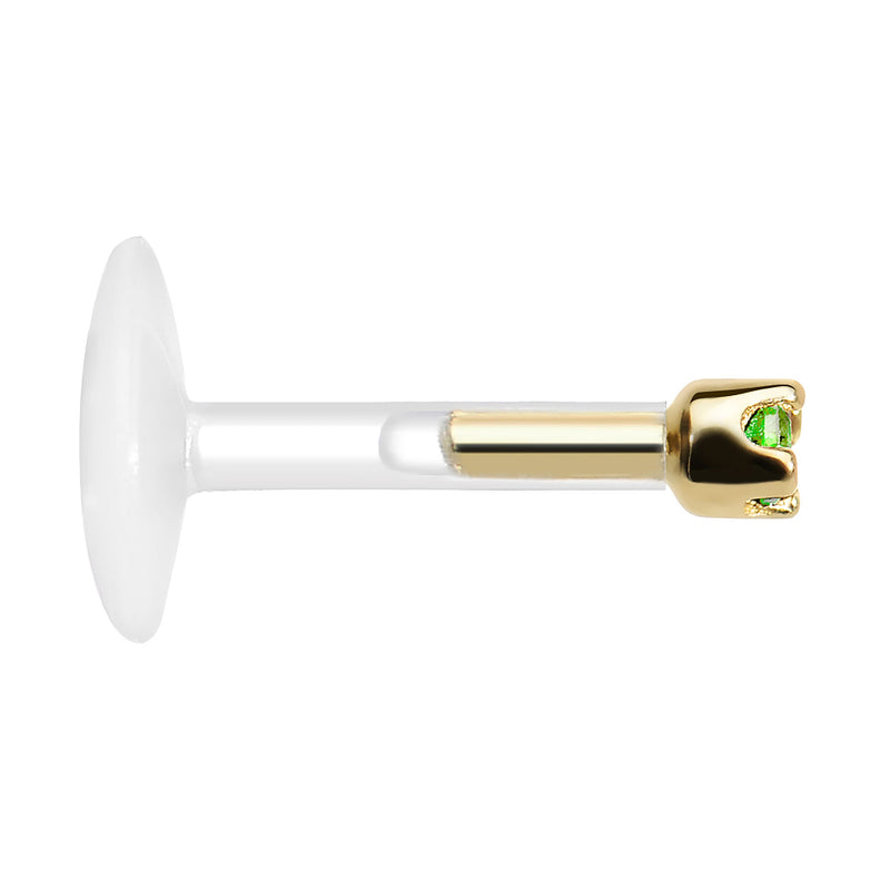 16G 1/4 14K Yellow Gold May 1.5mm CZ Bioplast Push in Cartilage Earring