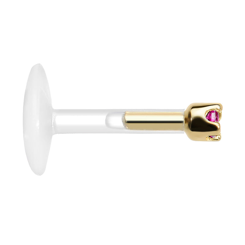 16G 1/4 14K Yellow Gold July 1.5mm CZ Bioplast Push in Cartilage Earring