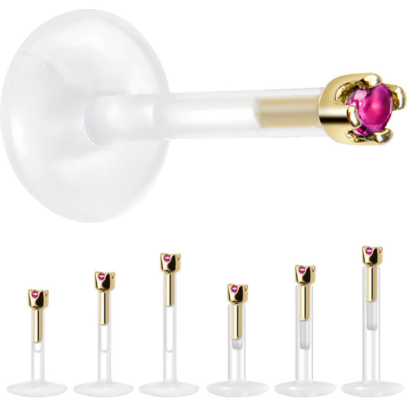 Solid 14K Yellow Gold July 1.5mm CZ Bioplast Push in Labret Monroe