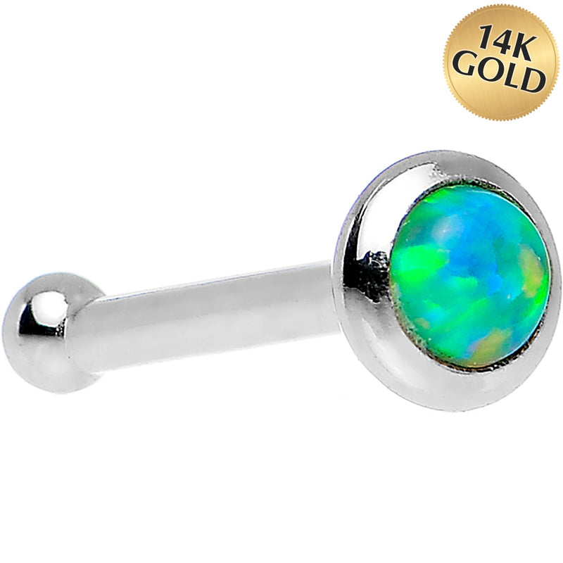 14k White Gold 2mm Lime Synthetic Opal Nose Ring