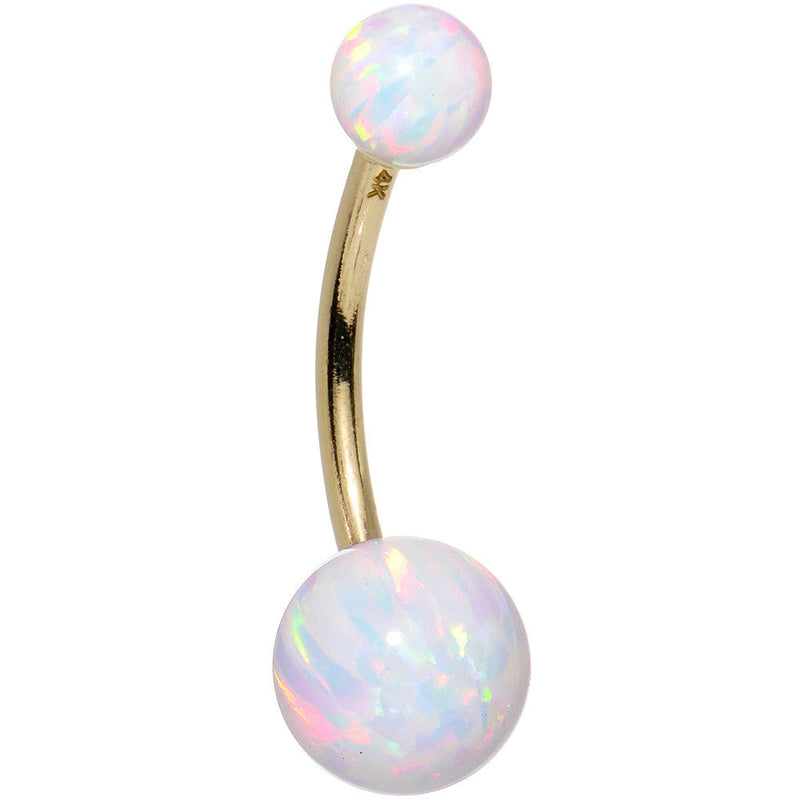 14k Yellow Gold White Synthetic Opal Belly Ring
