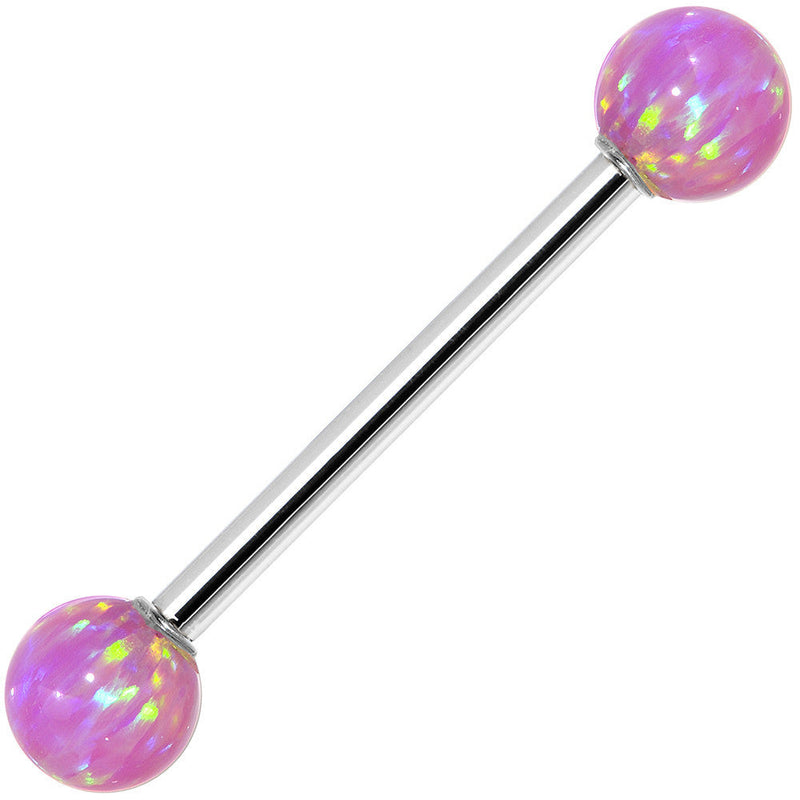 14k White Gold 5mm Pink Synthetic Opal Barbell Tongue Ring 14G 5/8
