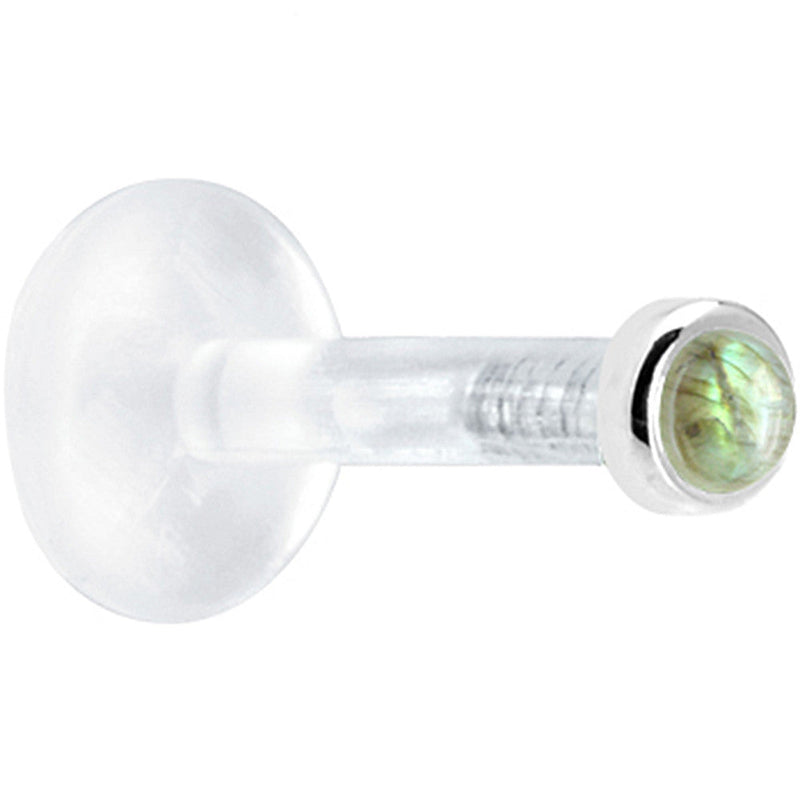 Solid 14K White Gold 2mm Genuine Labradorite Bioplast Push in Labret