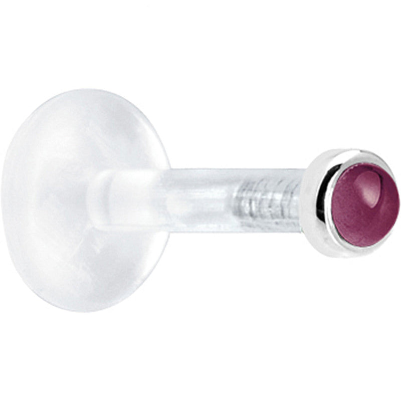 Solid 14K White Gold 2mm Genuine Rhodolite Garnet Bioplast Push in Labret