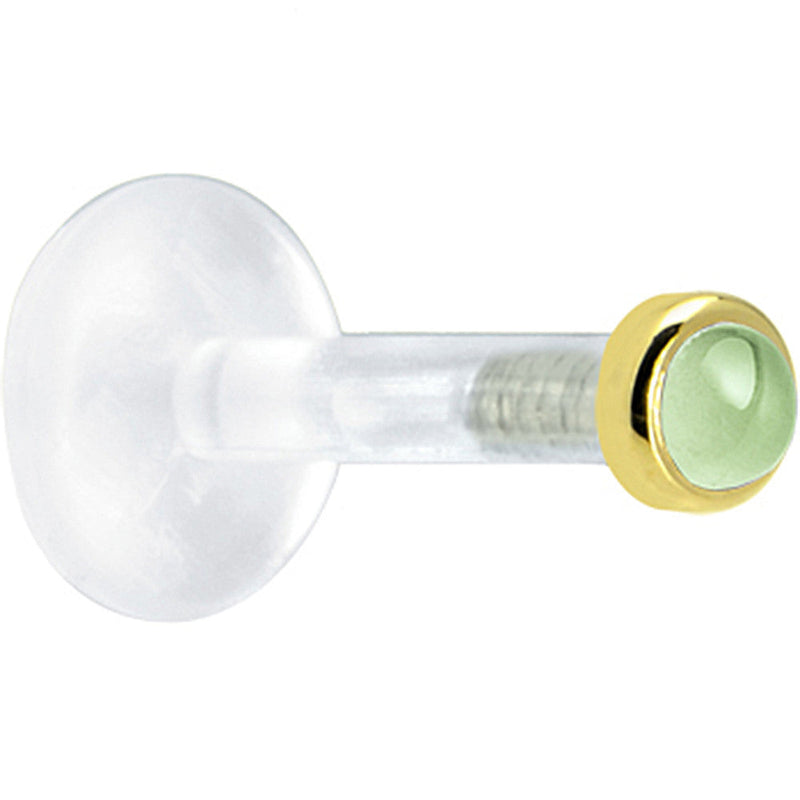Solid 14K Yellow Gold 2mm Genuine Peridot Bioplast Push in Labret
